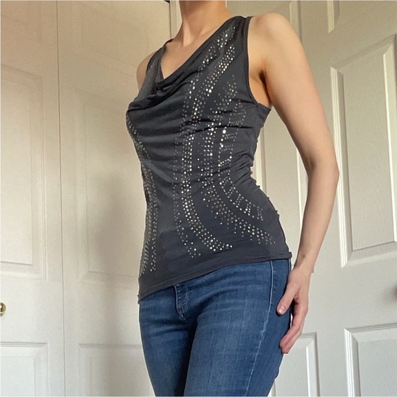 Colori Bedazzled Charcoal Bodycon Sleeveless Top - Picture 2 of 12